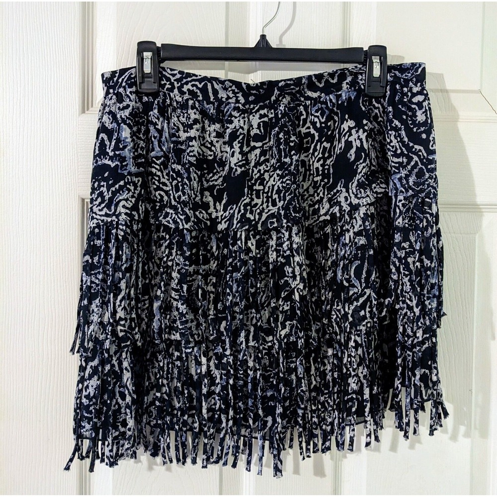 DKNY Women's Blue White‎ Fringe Mini Skirt Sz. Medium
